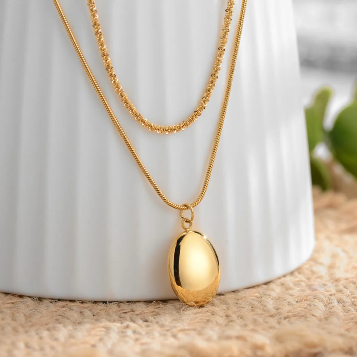 Fashion Oval Titanium Steel Layered Necklaces 1 Piece