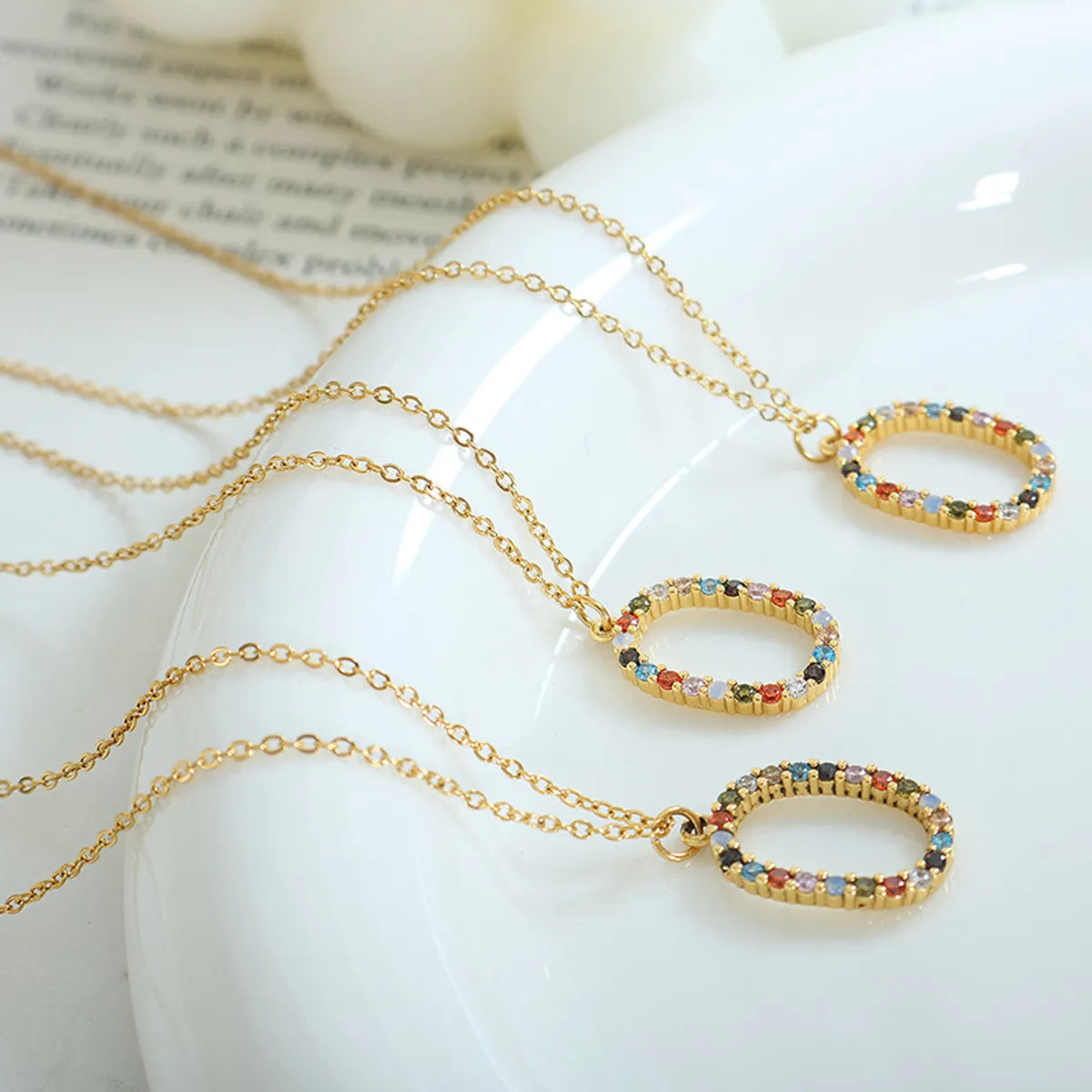 Wholesale Jewelry Fashion Oval 304 Stainless Steel Zircon 18K Gold Plated Plating Pendant Necklace