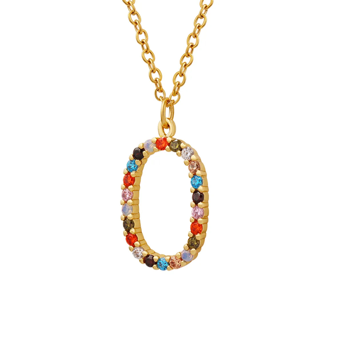 Wholesale Jewelry Fashion Oval 304 Stainless Steel Zircon 18K Gold Plated Plating Pendant Necklace