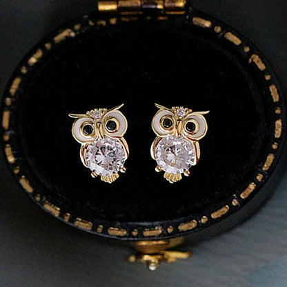 Fashion Owl Copper Inlay Zircon Ear Studs 1 Pair