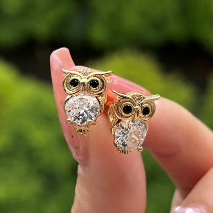 Fashion Owl Copper Inlay Zircon Ear Studs 1 Pair