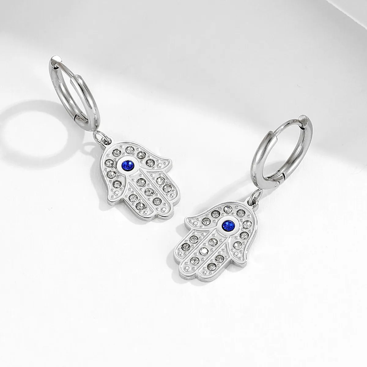 Fashion Palm Pendant Inlaid Rhinestone Pendant Stainless Steel Earrings