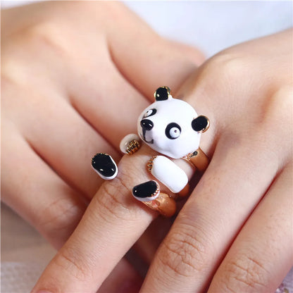 Fashion Panda Iron Copper Enamel Plating Women's Open Ring 1 Set