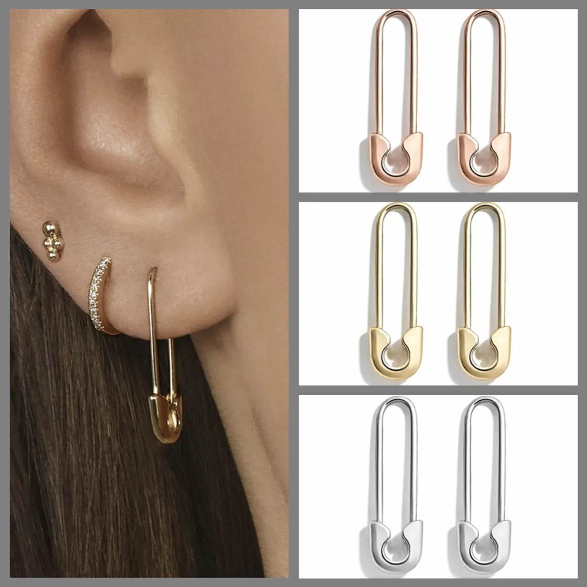 Fashion Paper Clip Alloy Plating Rhinestones Women's Earrings 1 Pair