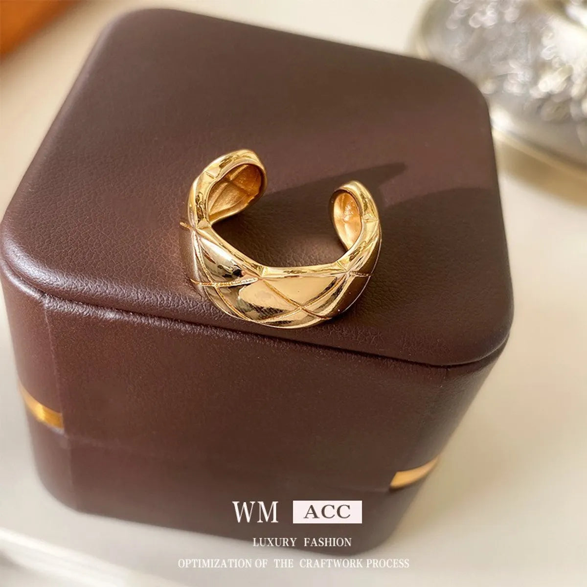 Fashion Paper Clip Copper Inlay Zircon Open Ring 1 Piece