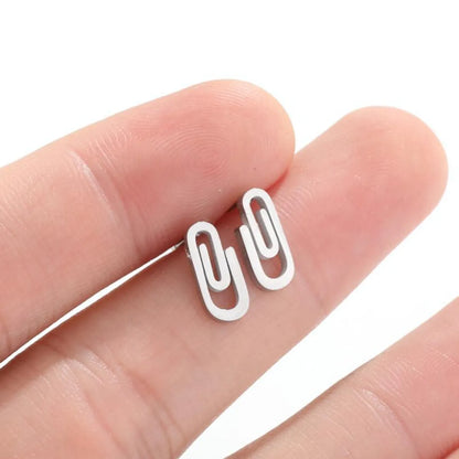 Fashion Paper Clip Stainless Steel Plating Hollow Out Ear Studs 1 Pair