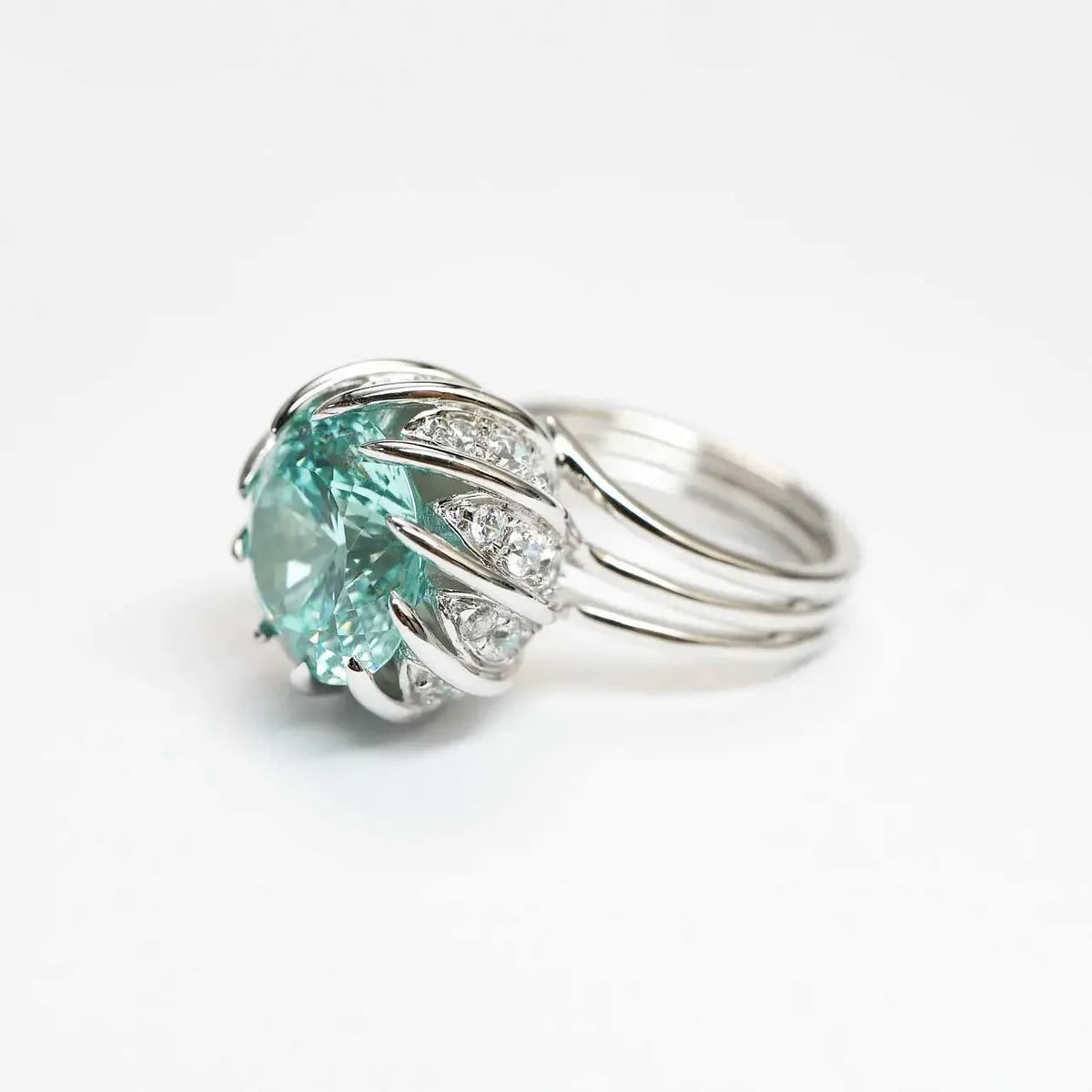 Fashion Paraiba Blue-green Diamond Ring Lotus Copper Opening Ring