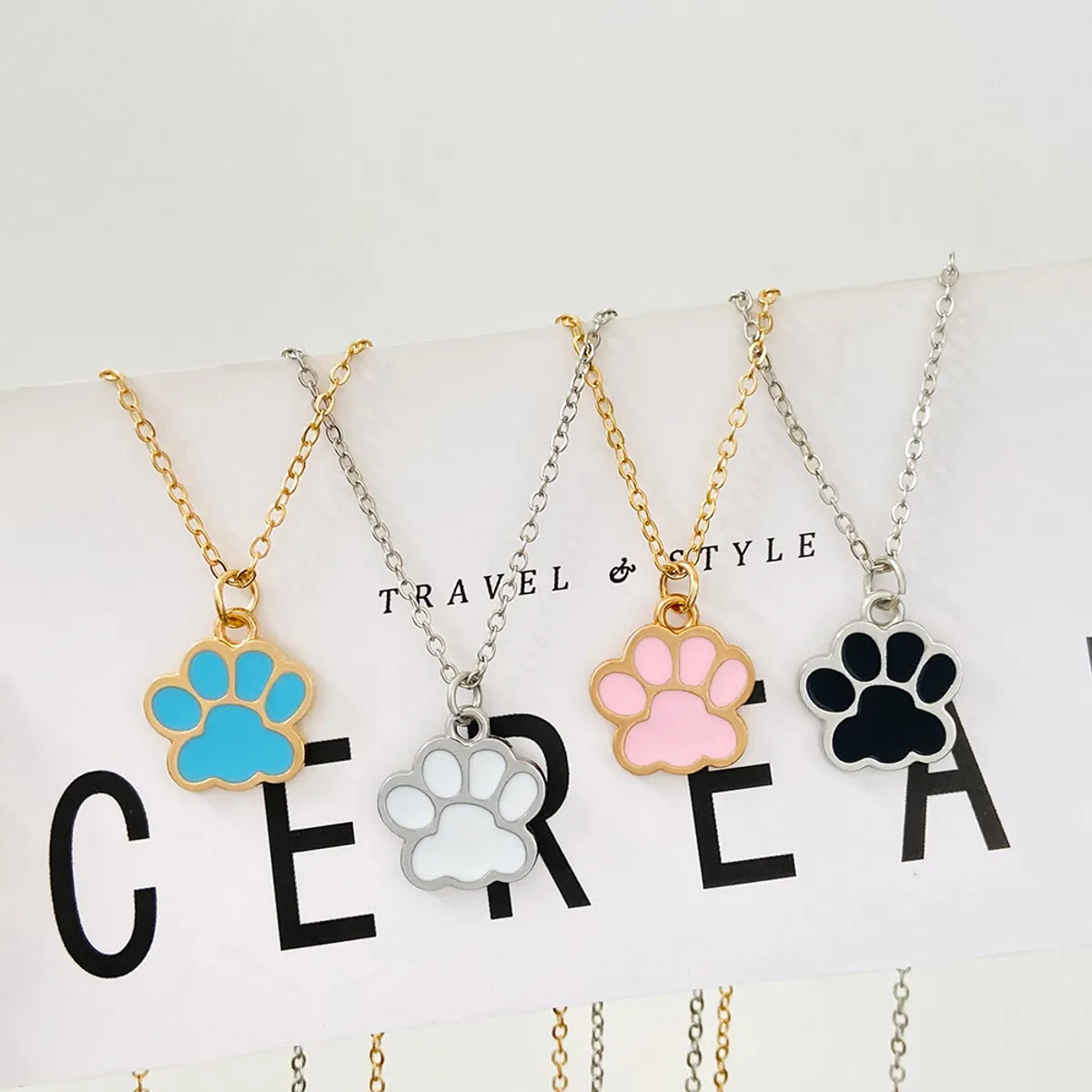 Fashion Paw Print Alloy Enamel Plating Unisex Pendant Necklace