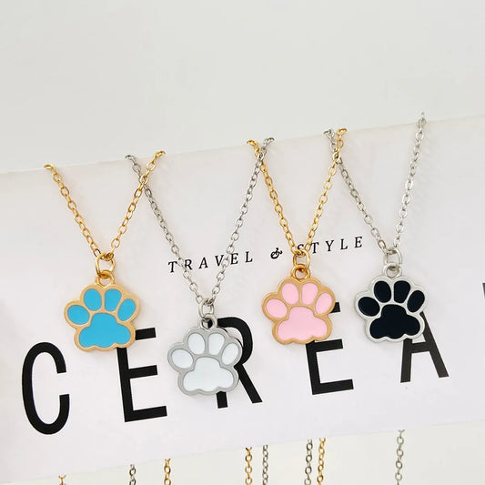 Fashion Paw Print Alloy Enamel Plating Unisex Pendant Necklace