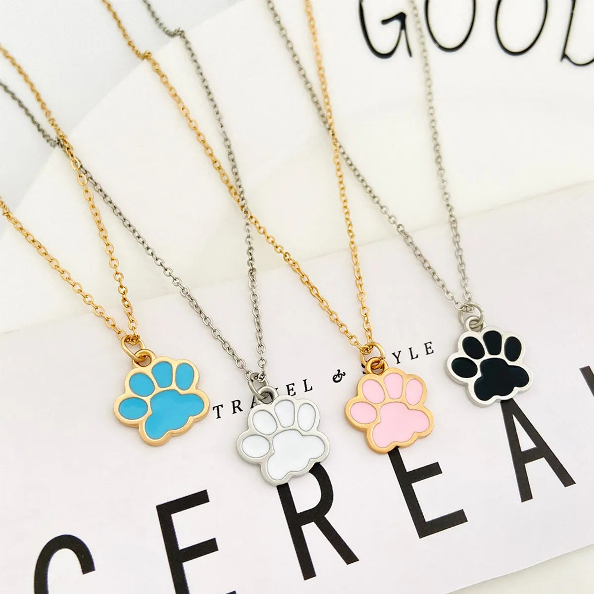 Fashion Paw Print Alloy Enamel Plating Unisex Pendant Necklace