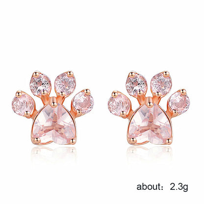 Fashion Paw Print Copper Inlay Zircon Ear Studs 1 Pair