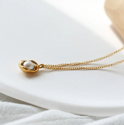 Wholesale Jewelry Vintage Style Geometric 304 Stainless Steel Titanium Steel Freshwater Pearl Pearl 18K Gold Plated Inlaid Gold Necklace