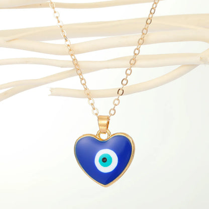 Fashion Peach Heart Round Devil's Eye Pendant Resin Necklace