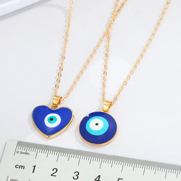 Fashion Peach Heart Round Devil's Eye Pendant Resin Necklace