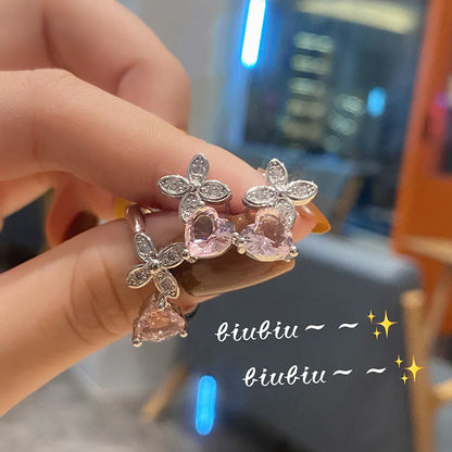 Fashion Pear Inlaid Zircon Opening Adjustable Flower Ring