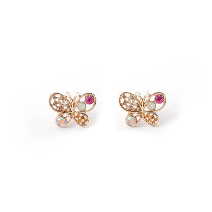 Fashion Pearl Butterfly Hollow Color Diamond Stud Earrings Nhdp155659