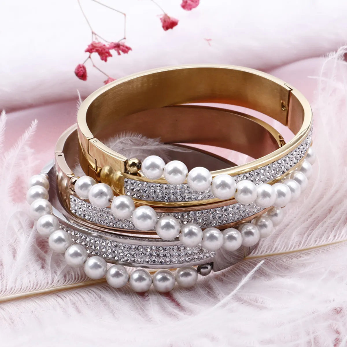 Fashion Pearl Diamond Rhinestone Stainless Steel Bracelet Wholesale Gooddiy