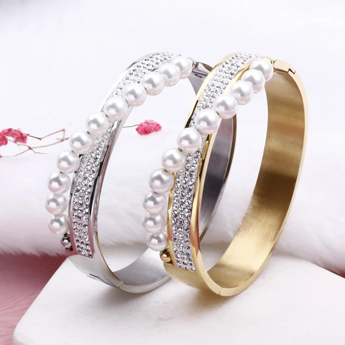 Fashion Pearl Diamond Rhinestone Stainless Steel Bracelet Wholesale Gooddiy