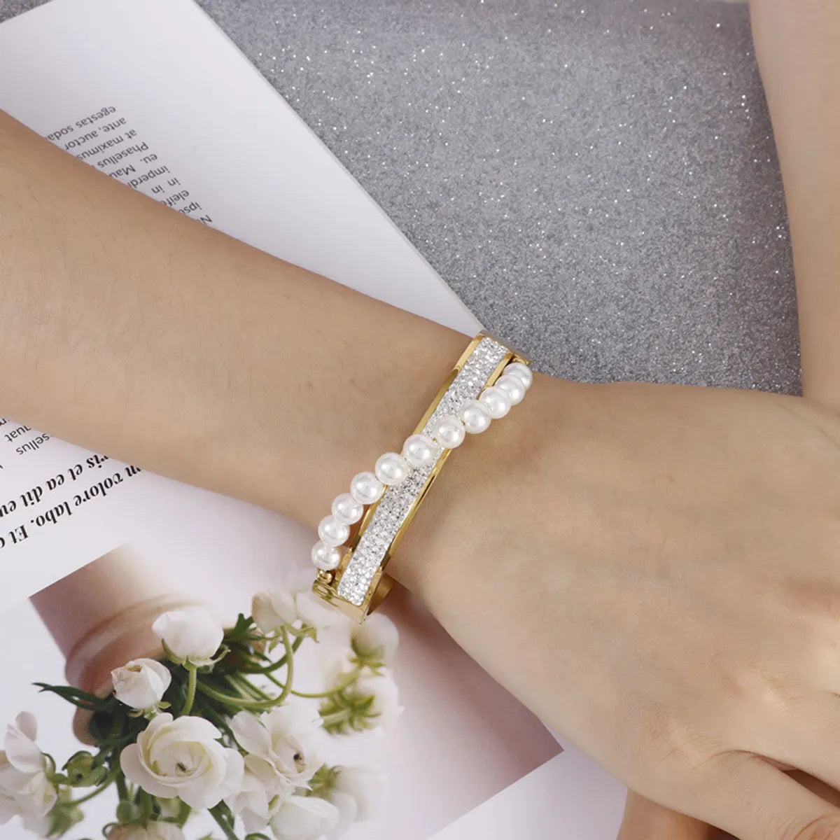 Fashion Pearl Diamond Rhinestone Stainless Steel Bracelet Wholesale Gooddiy