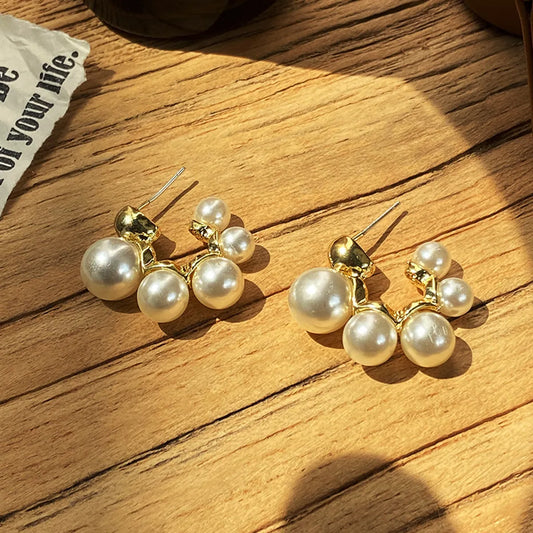 Fashion Pearl Earrings Retro Geometric C-shape Alloy Earrings