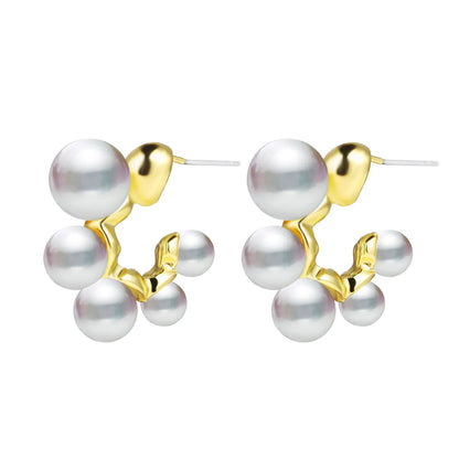 Fashion Pearl Earrings Retro Geometric C-shape Alloy Earrings