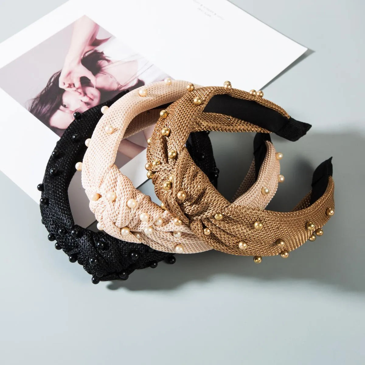 Fashion Pearl Velvet Bow Headband Nhln149542