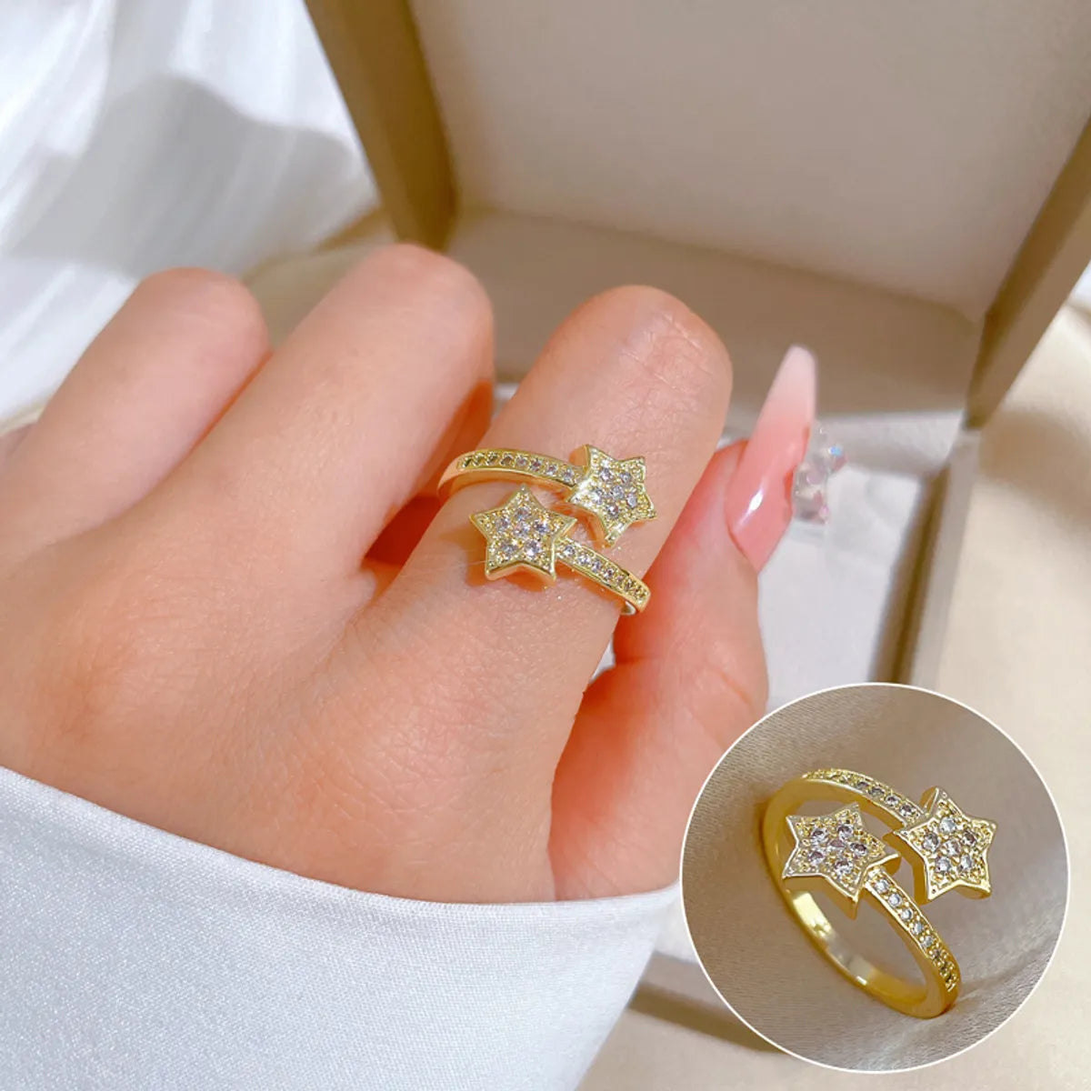 Fashion Pentagram Brass Zircon Open Ring In Bulk