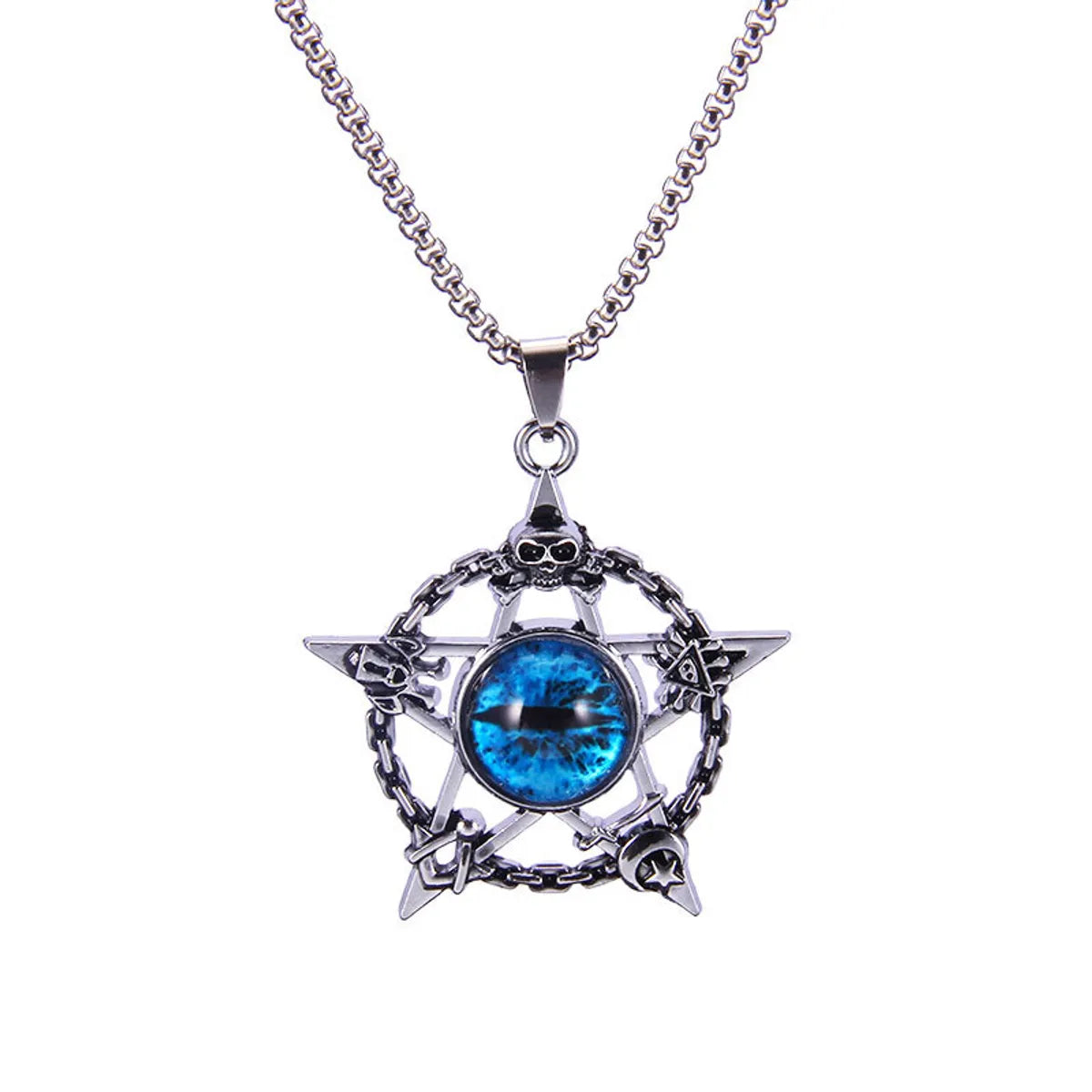 Wholesale Jewelry Fashion Pentagram Devil'S Eye 201 Stainless Steel Zinc Alloy Resin Pendant Necklace