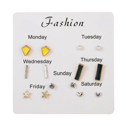 Fashion Pentagram Heart Shape Flower Alloy Plating Inlay Rhinestones Women'S Ear Studs 1 Set