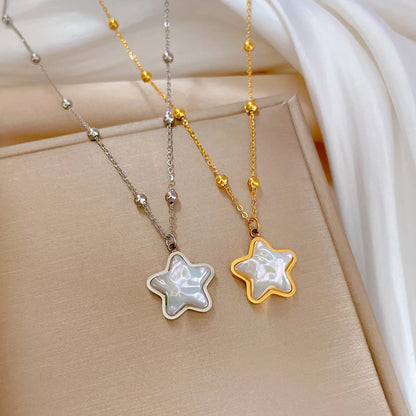 Fashion Pentagram Titanium Steel Plating Inlay Shell Pendant Necklace