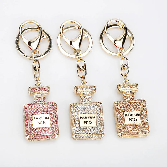 Fashion Perfume Bottle Alloy Inlay Rhinestones Women'S Bag Pendant Keychain 1 Piece