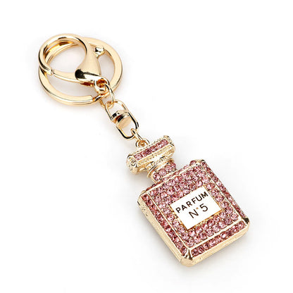 Fashion Perfume Bottle Alloy Inlay Rhinestones Women'S Bag Pendant Keychain 1 Piece