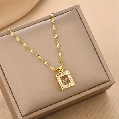 Fashion Perfume Bottle Titanium Steel Plating Inlay Rhinestones Pendant Necklace 1 Piece