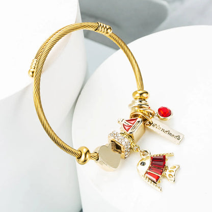 European And American Fashion Cool Cute Dora Multi-element Pendant Alloy Bracelet Female Diy Creative Bracelet Golden Accessories