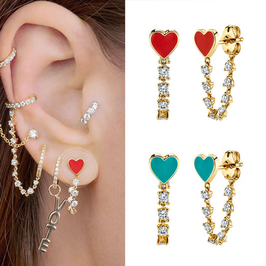 Fashion Personality Tassel Diamond Peach Heart Love Drip Earrings Trend Jewelry