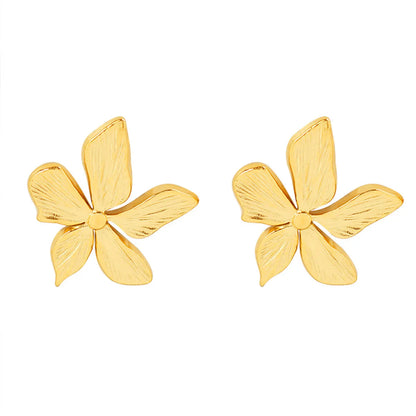 Fashion Petal Three-dimensional Embossed Retro Titanium Steel Earrings