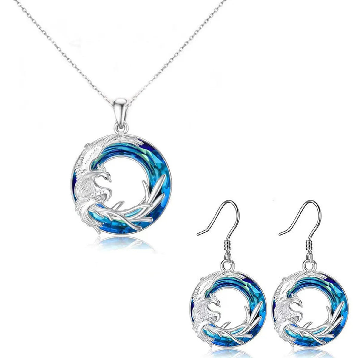 Fashion Phoenix Circle Alloy Plating Hollow Out Inlay Artificial Crystal Women's Earrings Necklace 1 Piece