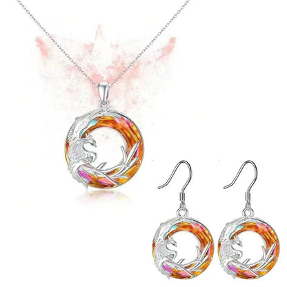 Fashion Phoenix Circle Alloy Plating Hollow Out Inlay Artificial Crystal Women's Earrings Necklace 1 Piece