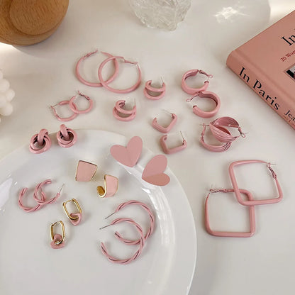 Fashion Pink Earrings Geometric Earrings Simple Alloy Earrings