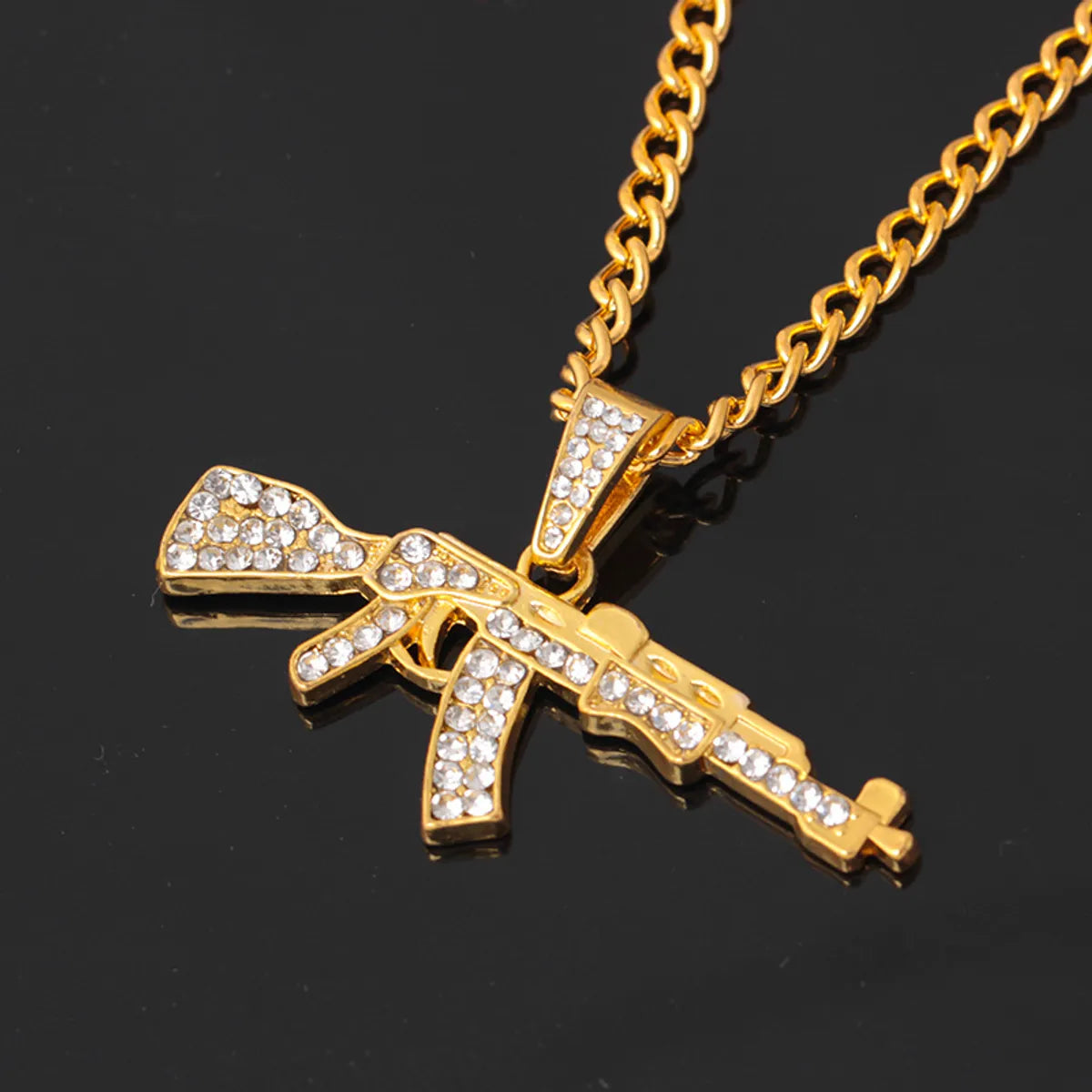 Fashion Pistol Alloy Plating Inlay Rhinestones Unisex Pendant Necklace 1 Piece