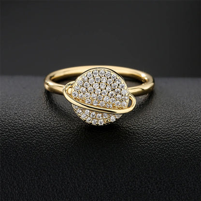 Fashion Planet Shape Rotatable Ring Copper Plated 18k Gold Zircon Ring Women