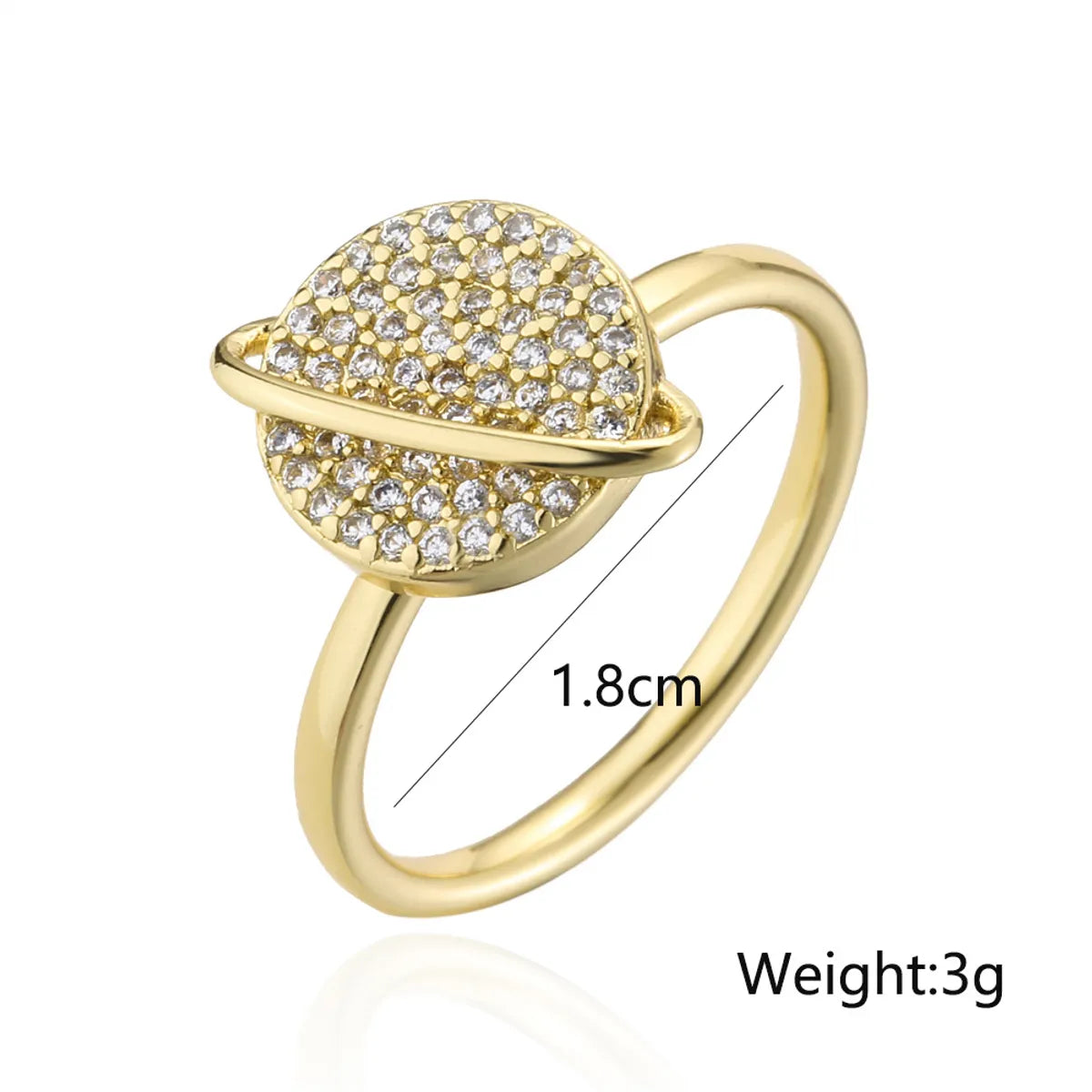 Fashion Planet Shape Rotatable Ring Copper Plated 18k Gold Zircon Ring Women