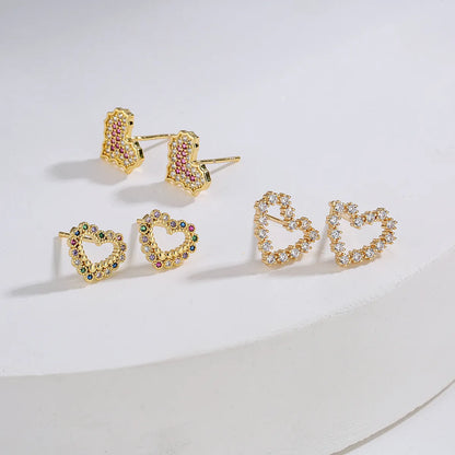 Fashion Heart Inlaid Zircon Copper Zircon Earrings