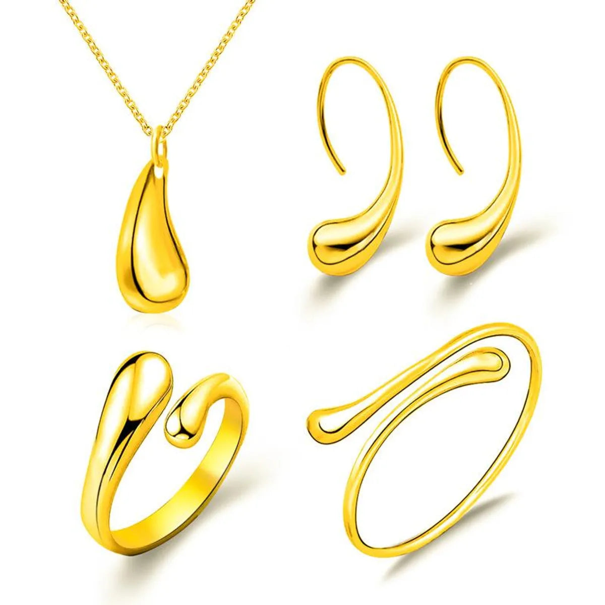 Fashion Plated Drop-Shaped Necklace Earrings Ring Bracelet Set Nhdp151435