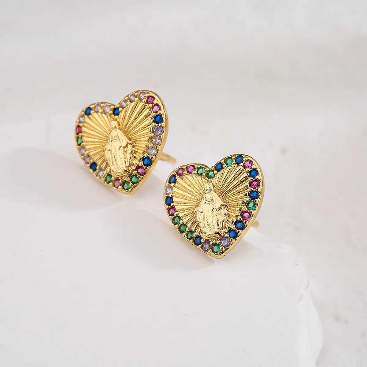 Fashion Plated Real Gold Micro Inlaid Zircon Virgin Geometric Copper Ear Stud Earrings