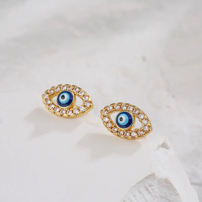 Fashion Plating 18k Gold Micro Inlaid Zircon Eye Copper Ear Stud Earrings