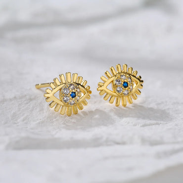 Fashion Plating 18k Gold Micro Inlaid Zircon Eye Copper Ear Stud Earrings