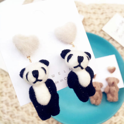 Fashion Plush Bear Earrings Cute Fur Ball Earrings Wholesale