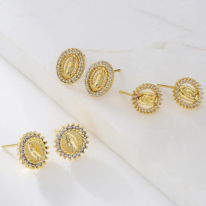 Fashion Portrait Copper Ear Studs Gold Plated Zircon Copper Earrings