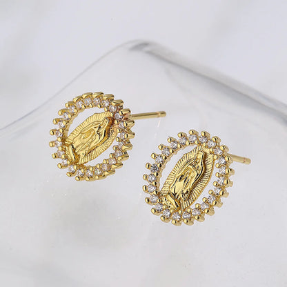 Fashion Portrait Copper Ear Studs Gold Plated Zircon Copper Earrings